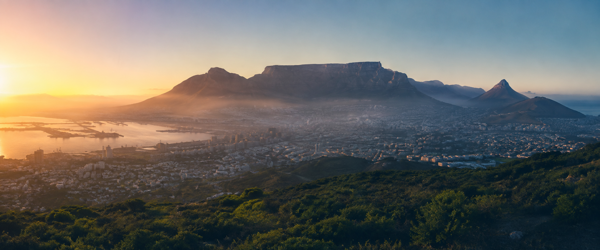 Table Mountain and Cape Town at sunrise